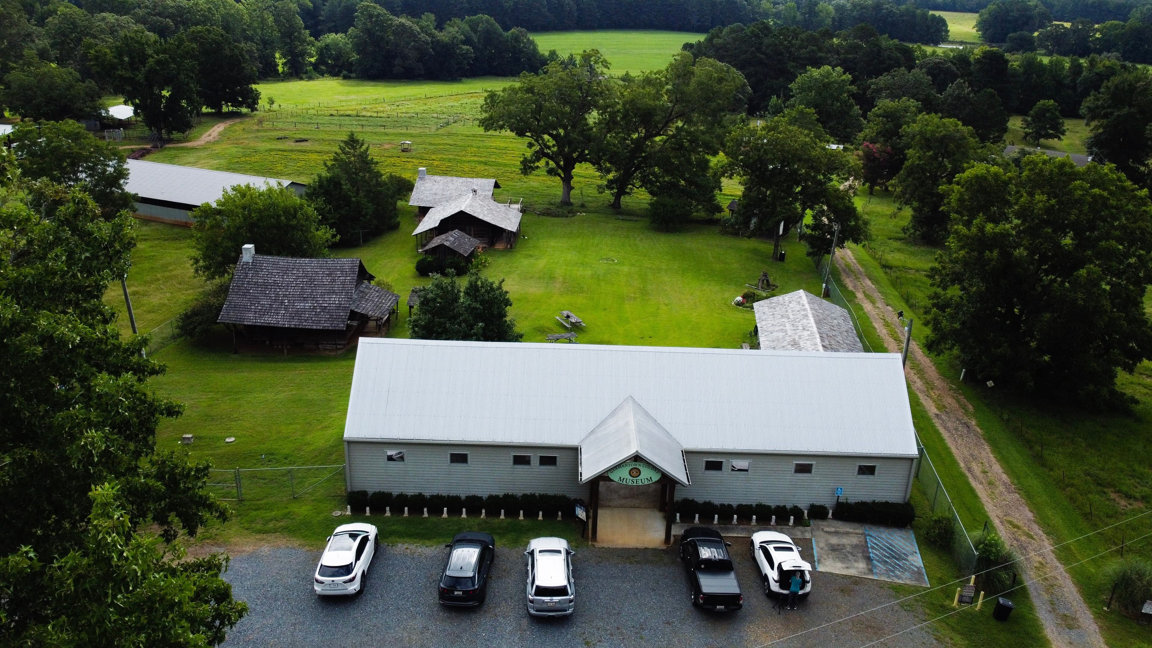 Aerial drone photograph of the Germantown colony museum